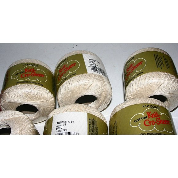 J&P Coats Cotton Knit-Cro-Sheen Crochet Thread 6pc lot New Color: 61 Ecru (#1) - Picture 2 of 4